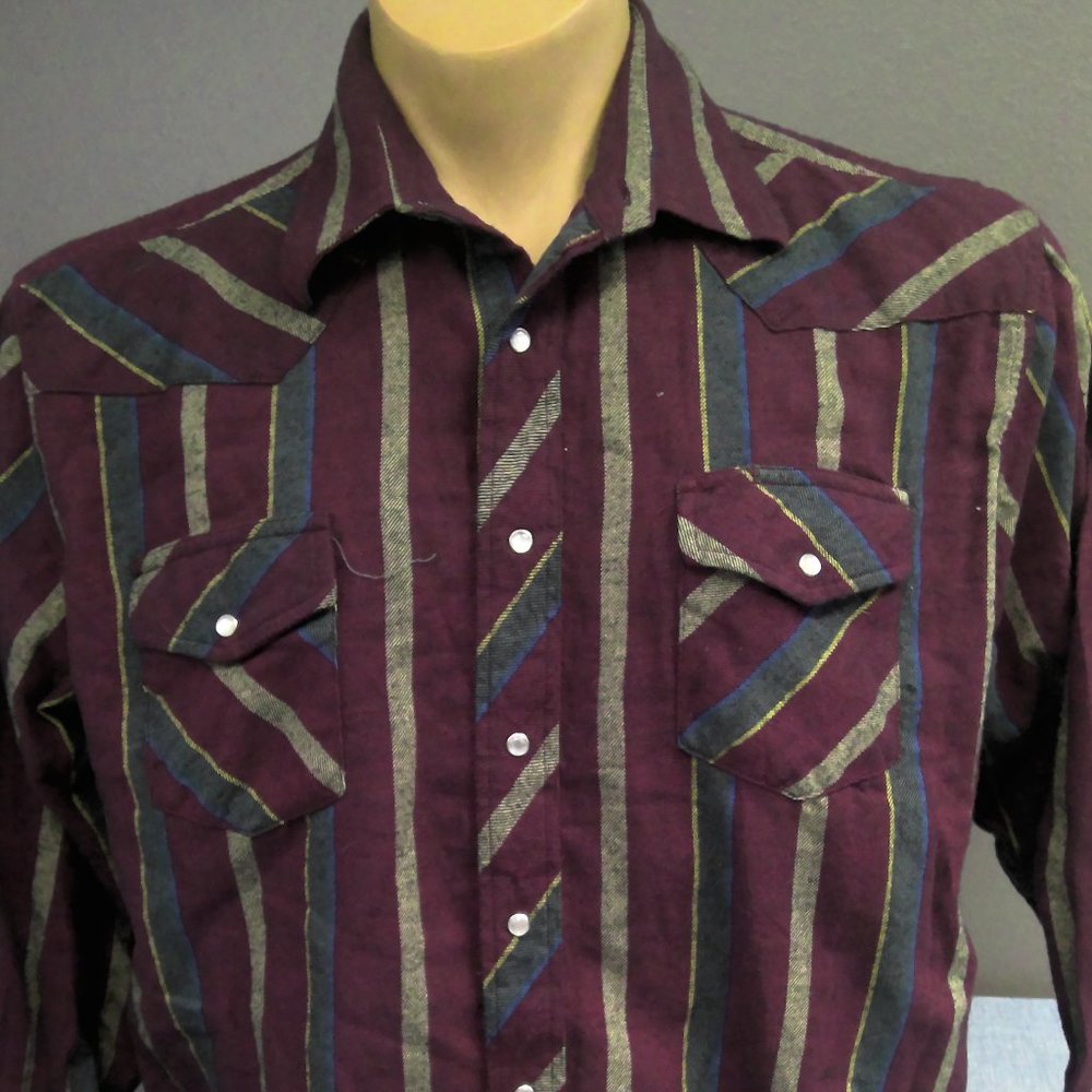 Vintage Wrangler Western Pearl Snap Shirt Long Sleeve Flannel Men's XLT